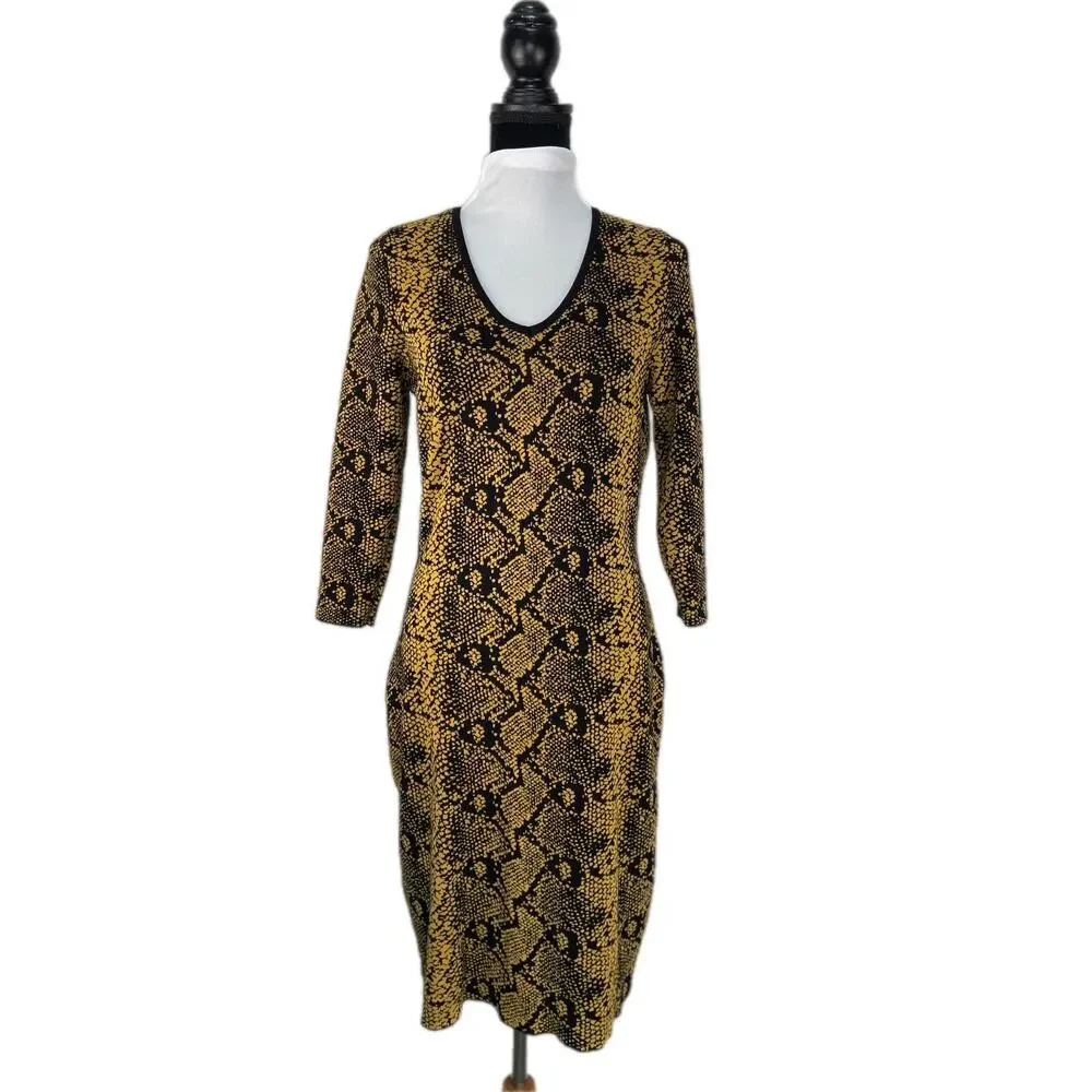 Nanette Lepore Black Yellow Snakeskin Print Bodycon Dress - Women's Size L